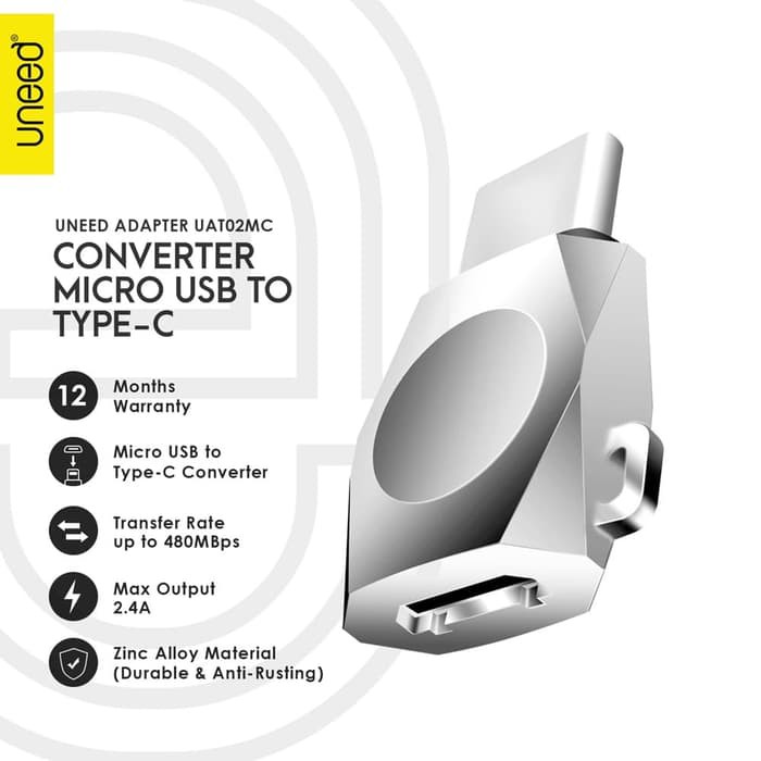 ตัวแปลง Uneed Micro To Type C UAT02MC 2.4A การเชื่อมต่อสายเคเบิลอะแดปเตอร์ตัวเชื่อมต่อการชาร์จอย่างร