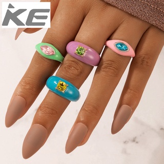 Simple Ring Candy Macaron Color Diamond 4-Piece Drip Ring for girls for women low price