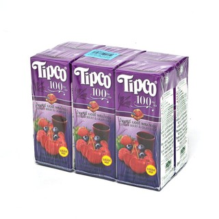 ทิปโก้ น้ำเชอร์รี่ เบอร์รี่ 100% ขนาด200มล. แพ็ค 6 กล่อง Tipco 100% Cherry Juice 200 ml. Pack of 6 boxes.