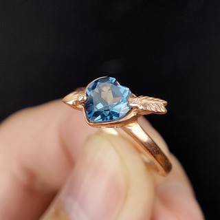 แหวนพลอยลอนดอนบลูโทแพซ (London Blue Topaz) เรือนเงินแท้92.5%ชุบนากหรือพิ้งโกล์ด พลอยน้ำเงินอมสีฟ้าน้ำทะเลเข้ม ไซด์นิ้ว 5