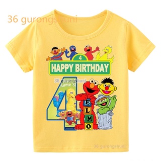 เสื้อยืดแขนสั้น พิมพ์ลาย Sesame Street Elmo Cookie Monster สีเหลือง สําหรับเด็กผู้ชาย อายุ 1 2 3 4 5 6 7 ปี