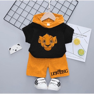 เสื้อฮู้ดดี้ แขนสั้น ลาย LION KING สําหรับเด็กผู้ชาย และเด็กผู้หญิง อายุ 1-5 ปี