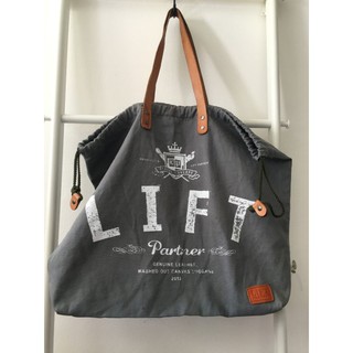 Loft Style Canvas กระเป๋าผ้าแคนวาส LIFT PARTNER สายหนังแท้ หูรูด สะพายไหล่ สีเทา vintage military