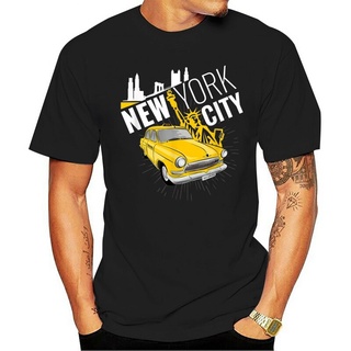 เสื้อยืด พิมพ์ลาย New York City Yellow Cab Taxi The Statue Of Liberty สีดําSize S-5XL