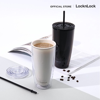 [สวยหรูดูแพง] LocknLock แก้วพลาสติก 2 ชั้น พร้อมหลอด Double Wall Cold Cup รุ่น HAP507 แก้วเก็บความเย็น แก้วเก็บความร้อน