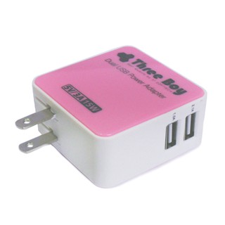 Adapter Thunder Dual USB 5V/3A (15W) ชมพู ThreeBoy