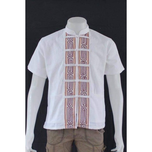 เสื้อพื้นเมือง. เสื้อผ้าฝ้ายพื้นเมืองชาย. คอจีน แขนสั้น. ยาว. แต่งลายเชือก