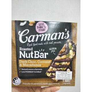 Carmans Roasted Nutbar Dark chocolate Coconut&amp;Macadamia ธัญพืช ชนิดแท่ง 160กรัม