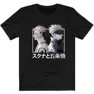 ●▬Curse back to battle Jujutsu Kaisen Gojo Goto พิมพ์เสื้อยืดแขนสั้นสีดำสินค้าฤดูร้อน เสื้อยืดคอกลม