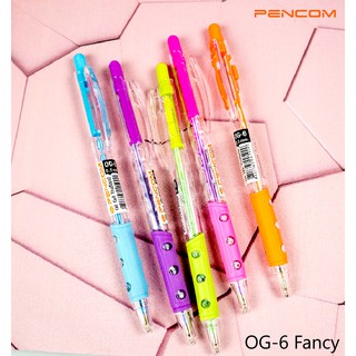 ปากกาน้ำเงิน Pencom OG06 ปากกาหมึกน้ำมันแบบกดแฟนซีใส Clear Pen ขนาด 0.5 mm. พร้อมยางรองจับ