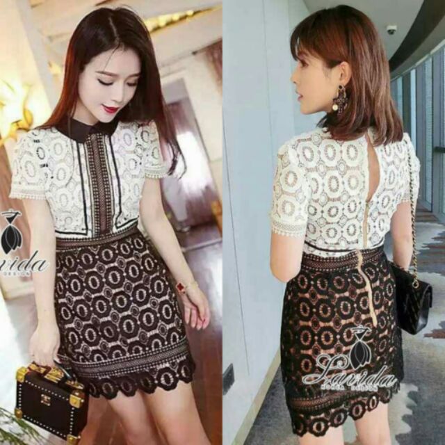 🍭Korea Design By Lavida elegance black and white lace dress