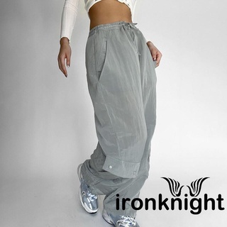 Ironknight-y2k กางเกงคาร์โก้ลําลอง ทรงหลวม สีพื้น สําหรับผู้หญิง