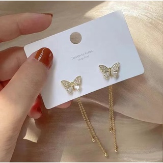 Fashion earrings ต่างหูเงินแท้925 ต่างหูผีเสื้อมีสายห้อย (พร้อมกล่อง)