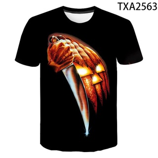 เสื้อยืดแขนสั้นลําลอง พิมพ์ลาย Michael Myers 3 มิติ แฟชั่นฤดูร้อน สําหรับผู้ชาย และผู้หญิง ไซซ์ XS - XXXL