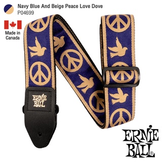 ERNIE BALL® P04699 Navy Blue And Beige Peace Love Dove Jacquard Strap สายสะพายกีตาร์ 3in1 ลวดลายศิลปะ สำหรับกีตาร์โปร่ง/กีตาร์ไฟฟ้า/กีตาร์เบส รุ่น Classic Jacquard ** Made in Canada **