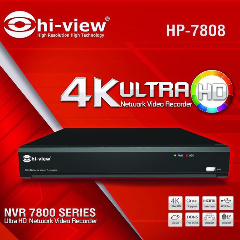 HP-7808 Hi-view เครื่องบันทึกภาพ H.265+ NVR สำหรับบันทึกกล้อง cctv ระบบ IP CAMERA 8 Channel Support 4K