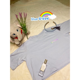 (ลด 50 ใส่โค้ด UNICBTF) Butterfly เสื้อยืด เสื้อครอปคอกลมทรงoversize (สีฟ้า - Blue - ลายสรีนเรืองแสง) พร้อมส่ง