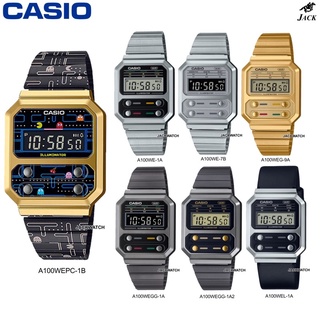 CASIO นาฬิกาข้อมือ รุ่น A100WE-1A, A100WEG-9A, A100WEGG-1A, A100WE รับประกันศูนย์2ปี