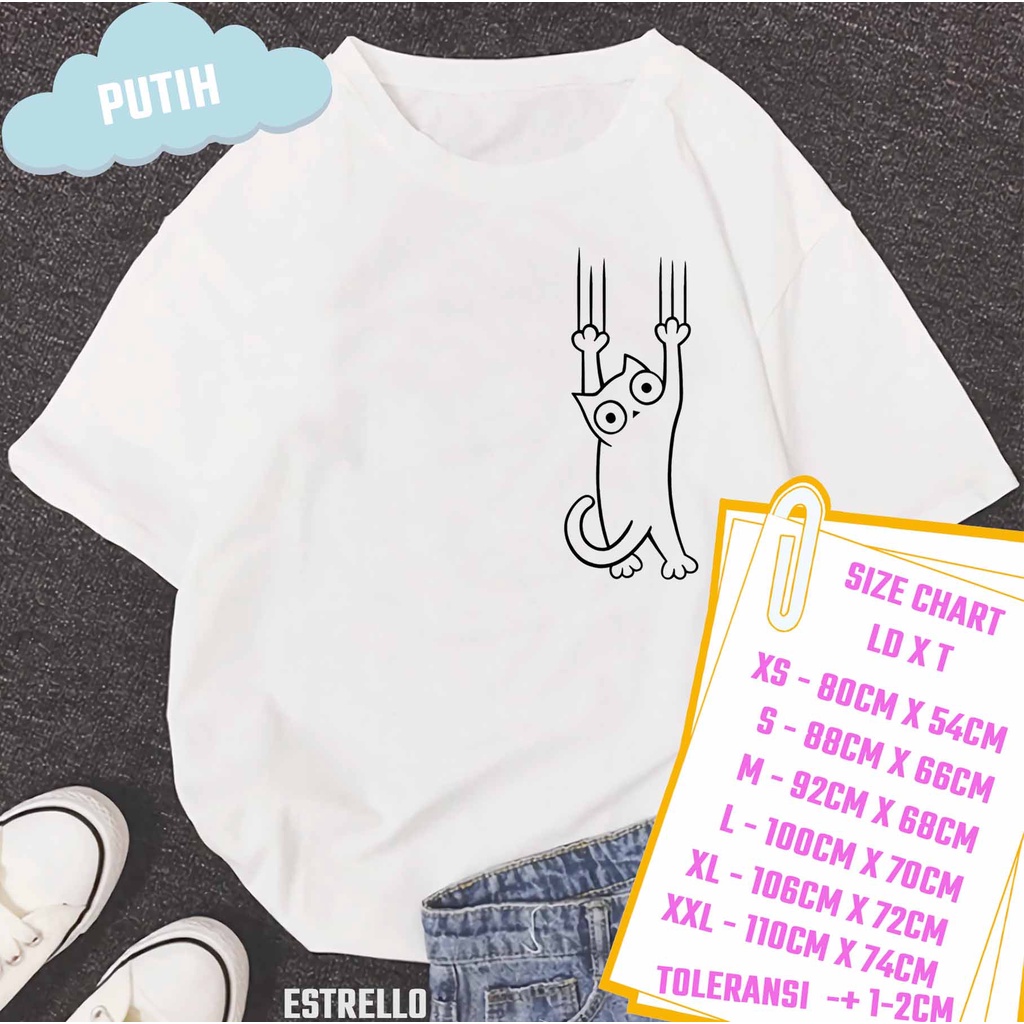 Estrello Fashion - Hang Cat Claw เสื้อยืดผู้หญิงแขนสั้น Oversize Cotton Combed 30s