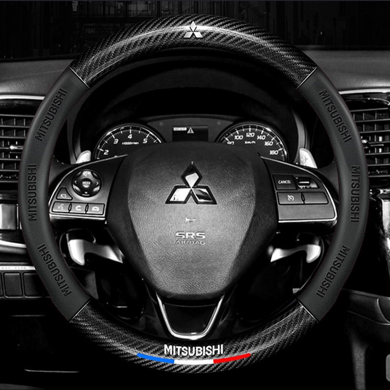 คาร์บอนไฟเบอร์หนัง 3D บรรเทาพวงมาลัยรถ 38 ซม. สำหรับ Mitsubishi ASX Triton Pajero Outlander Attrage Mirage X
