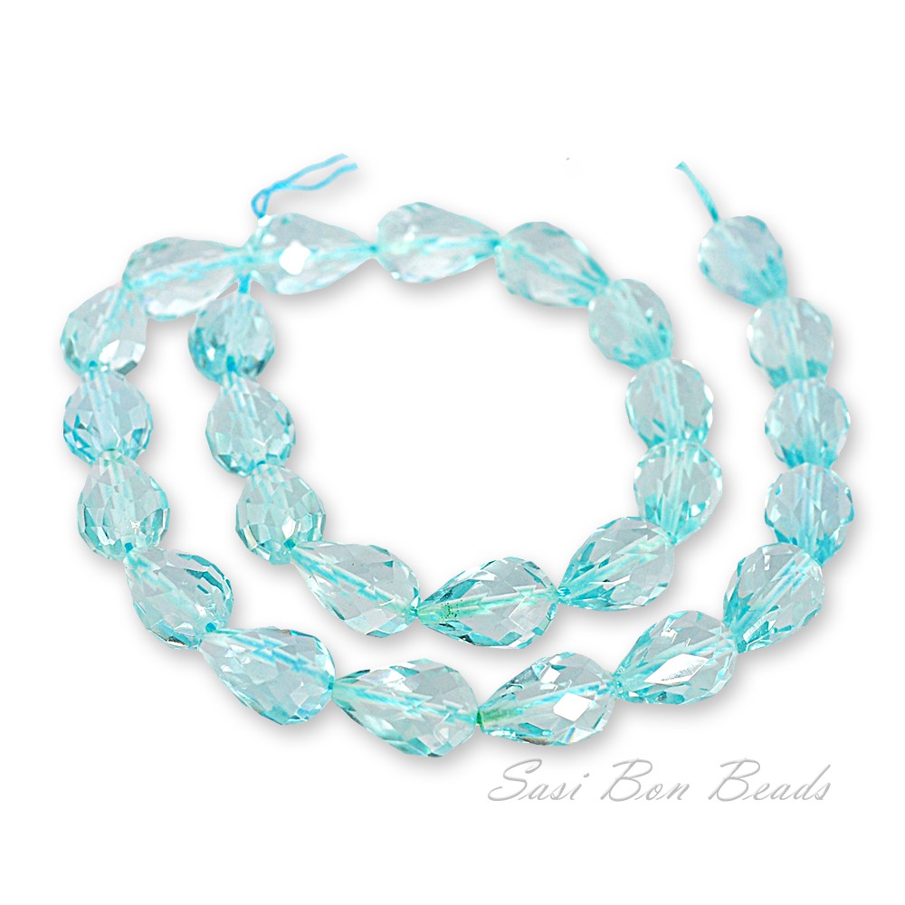 คลิสตัลแท้ ลักษณะเม็ดทรงหยดน้ำเจียเหลี่ยม เม็ดคลิสตัล (Crystal) 10x15 mm (LZ-0192 สีฟ้า)