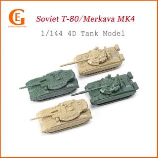 โมเดลรถถัง 4D ขนาดเล็ก 1/144 Soviet T-80 Israel Merkava MK4 พร้อมลูกกลิ้งเหล็ก 4ชิ้น