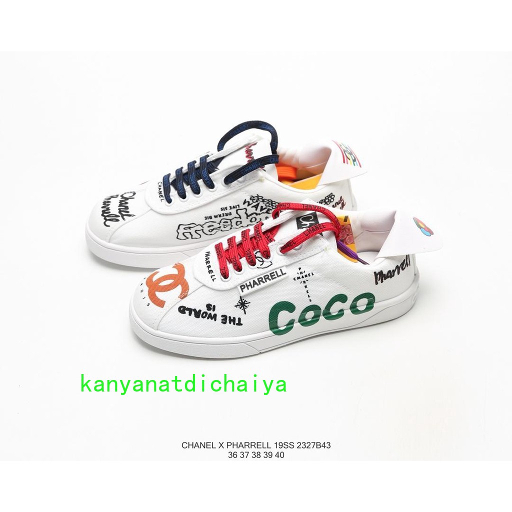 Chanel Pharrell Filipino Co-name Graffiti Leisure Baitie Women's Shoes  White tx8kany | Shopee Thailand