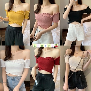 🍒พร้อมส่ง💅 เสื้อปาดไหล่ เสื้อเปิดไหล่ สม็อกไขว้หน้า งานสวยผ้า ใส่นุ่มสบายไม่คัน เสื้อไหมพรมปาดไหล่