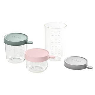 Beaba ชุดกระปุกแก้ว Set of 3 conservative glass jars  (150 ml PINK / 250 ml EUCALYPTUS GREEN / 400 ml LIGHT GREY)