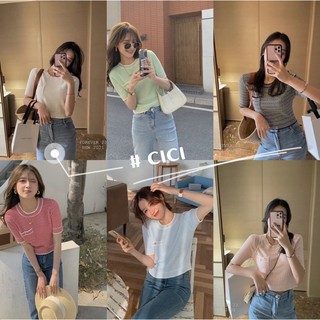 ราคาCici(NO.9306)เสื้อแขนสั้นไหมพรมคอกลมสีพื้น แขนจั้ม ดีเทลแต่งกระเป๋าหน้าสุดคิ้วท์