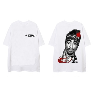 2PAC วัฒนธรรมการออกแบบ TUPAC พิมพ์สบาย ๆ เสื้อยืดเสื้อผ้าผ้าฝ้ายหลวมสําหรับผู้ชายเสื้อทีเชิ้ตขน ;Rv