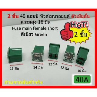 2 ชิ้น 40 แอมป์ ฟิวส์เมนตัวเมีย  Main Fuse ตัวสั้น สูง 16 มิล สีเขียว