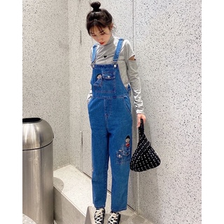 Many Jeans Overalls เอี๊ยมกางเกงยีนส์ขายาว งานปักลายการ์ตูนมารูโกะ