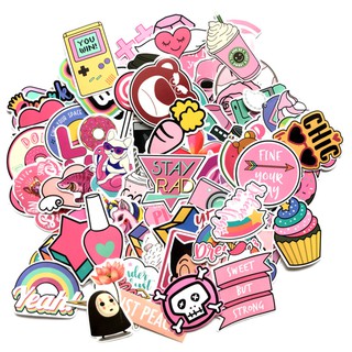 110ชิ้น ชมพูมุ้งมิ้ง sticker สติ๊กเกอร์คละลาย กันน้ำ