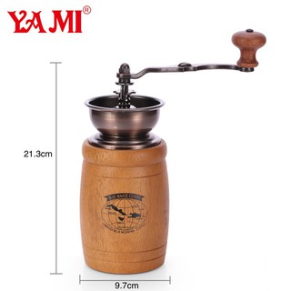 เครื่องบดกาแฟรูปทรงถังไม้ขนาดเล็ก Yami YM3506 Wooden Manual Grinder