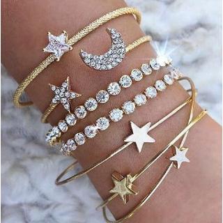 Exquisite Star Moon Crystal Open Bangle Bracelet Accessories