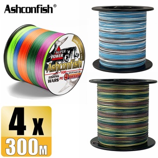 Ashconfish สายเอ็นตกปลา PE ลายพราง สีฟ้า เขียว 6-100LB 300 ม. 4 เส้น