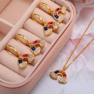 เครื่องประดับ สร้อยคอ ต่างหู ทอง 18K จี้ก้อนเมฆ สายรุ้ง