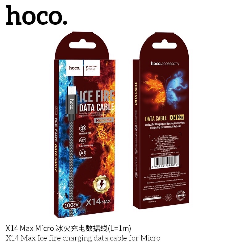 ของแท้ ชาร์จไว Hoco X14 max 3A สำหรับ micro/Type C สายยาว 1เมตร และ 2เมตร สายถัก คุณภาพสูง ของแท้100%