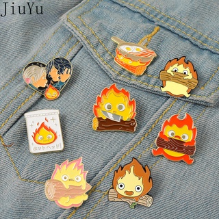 เข็มกลัด ลายการ์ตูนอนิเมะ Calcifer Emaille Pin Fire Elf สไตล์ญี่ปุ่น