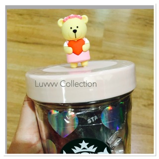 Starbucks Bearista Candy Glass Cup Korea.  🐻กระปุกแก้ว + ลูกอมหัวใจ. (หมีหญิง)