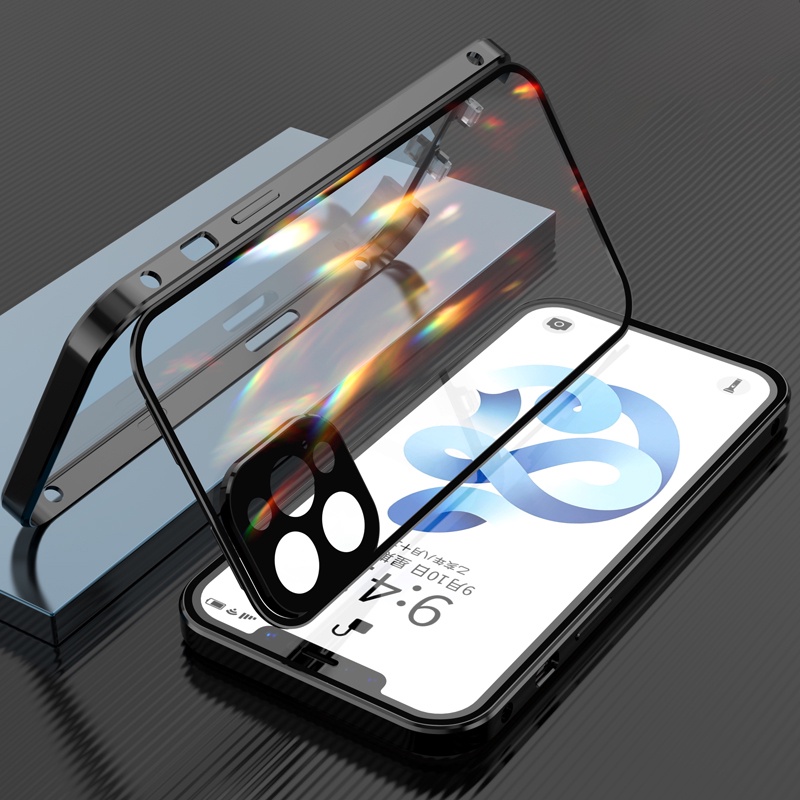 เคสโทรศัพท์มือถือ โลหะ แม่เหล็ก สองด้าน ป้องกันเลนส์กล้อง สําหรับ iPhone 13 12 11 Pro Max 13 12 Mini