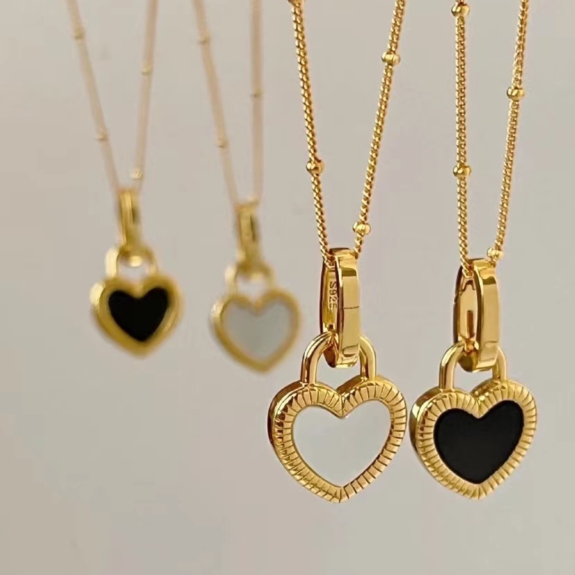 สองด้าน สีดํา พีช หัวใจ สร้อยคอ ผู้หญิง ใหม่ สร้อยคอ เครื่องประดับ จี้ ไหปลาร้า โซ่
