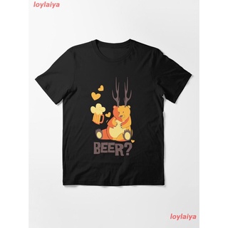 Funny Cute Bear Drink Beer Essential T-Shirt เสื้อยืดผู้ชาย ลายการ์ตูนพิมพ์ลายเสื้อลายการ์ตูนผู้หญิง เสื้อคอกลม สินค้าพร