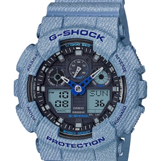 ฟรีส่ง‼️G-shock รุ่น ga-100de-2adr  สียีนส์ ของแท้ อุปกรณ์ครับ ของใหม่ป้ายห้อย