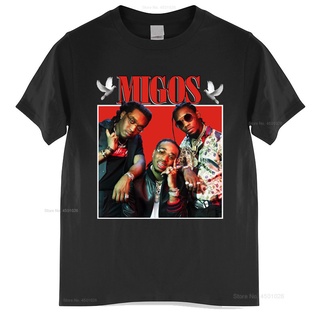 เสื้อยืดผ้าฝ้าย พิมพ์ลาย Migos 90S สีดํา สไตล์วินเทจ แฟชั่นคู่รัก สําหรับผู้ชายสามารถปรับแต่งได้