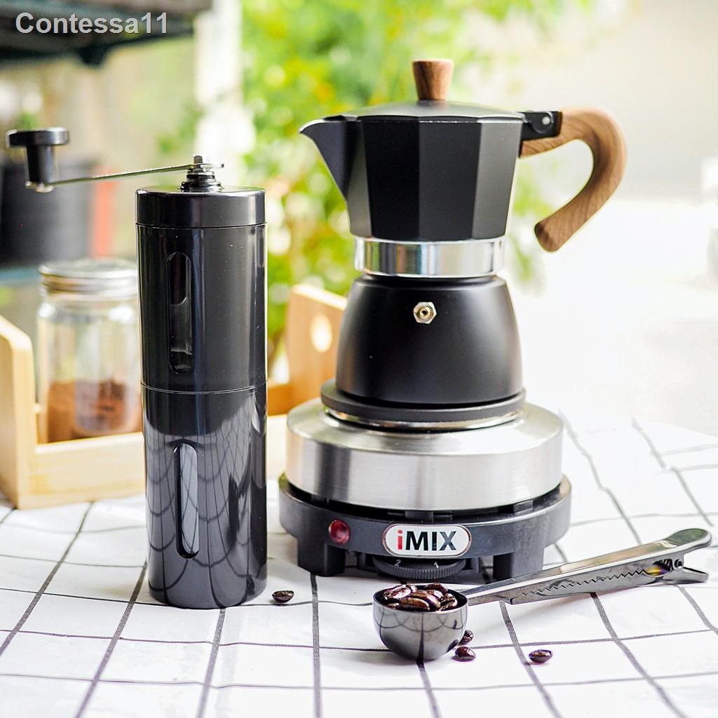 สวย❀ชุดเตา iMix ต้มกาแฟ เตามินิ 500w + กามอคค่าพอท สีดำ ลายไม้แบบหนา