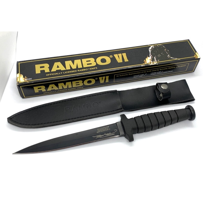 มีดใบตาย Rambo VI ขนาด 12 นิ้ว (30.5 ซม.) มีดโบวี่แรมโบ้ 6 พร้อมซองมีดหนังร้อยเข็มขัดสำหรับเก็บมีด