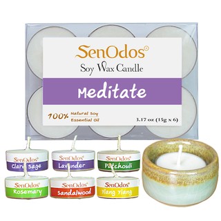 SenOdos Emotional Tealight Meditate เทียนหอม เทียนทีไลท์ แพ็ค6 ชิ้น +เชิงเทียน.