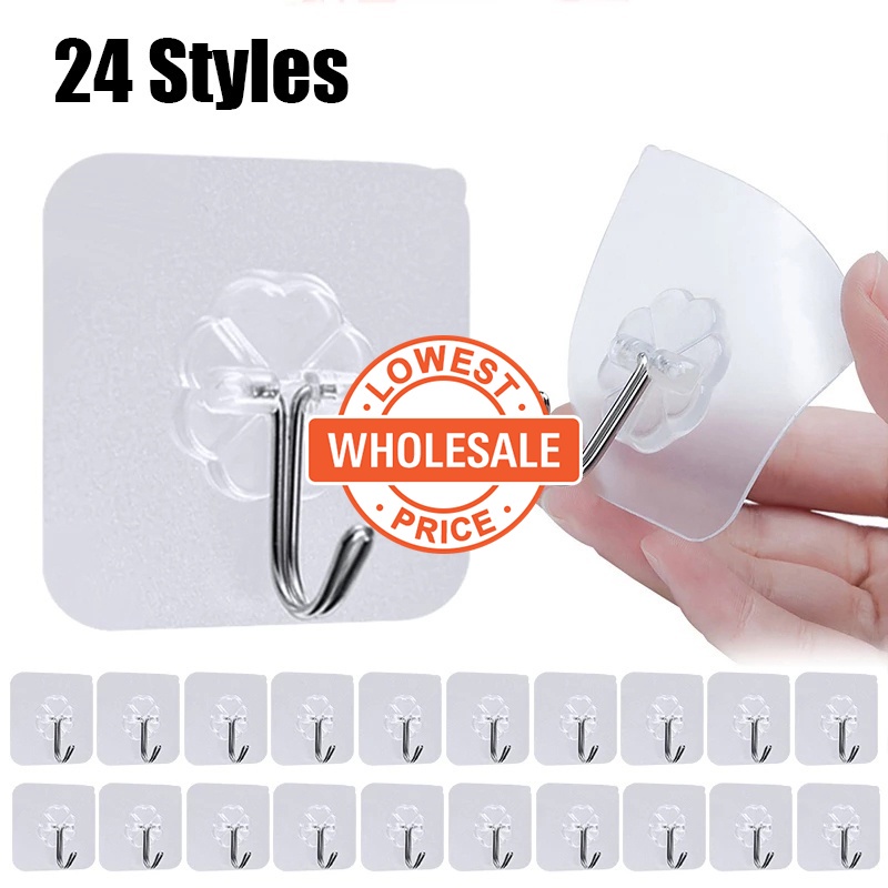 อุปกรณ์ ตกแต่งบ้าน [ขายดี] 【ขายส่ง】ตะขอแขวนผ้าม่าน สเตนเลส ใส มีกาวในตัว ขนาดใหญ่ ไร้รอยต่อ กันน้ํา สําหรับห้องครัว ห้องน้ํา ราคาถูก